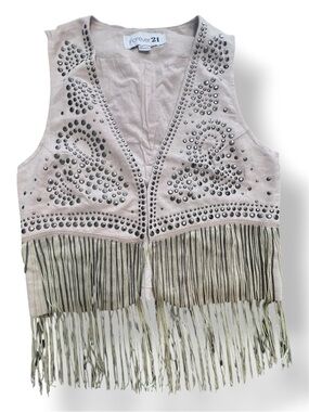 Forever 21 Beige Fringe Studded Vest